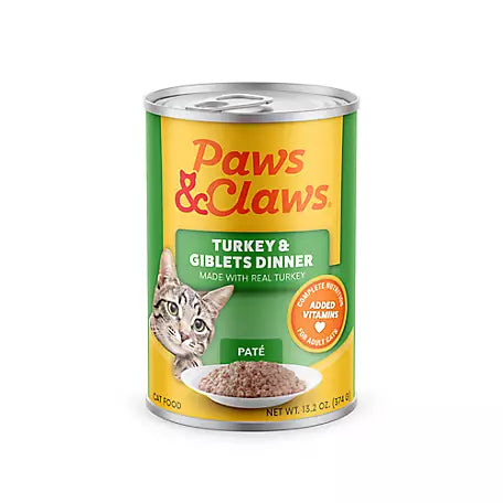 Paws & Claws Adult Mixed Grill Complete Nutrition Poultry and Fish Pate Wet Cat Food, 13.2 oz.